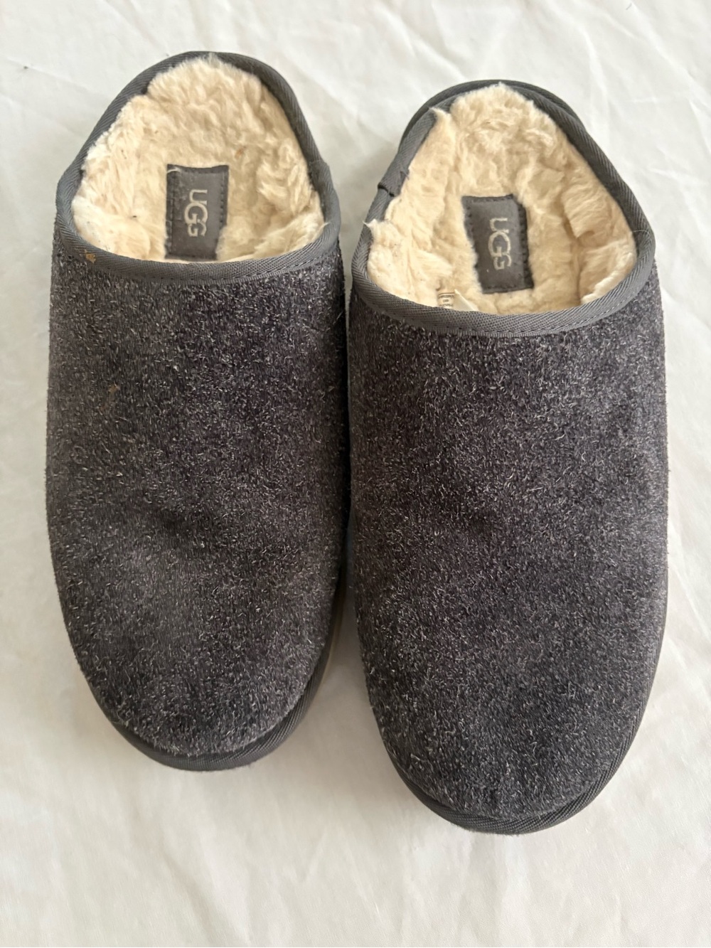 Men’s UGG Classic Slip-On Shaggy Suede Slippers Dark Grey Sz 11